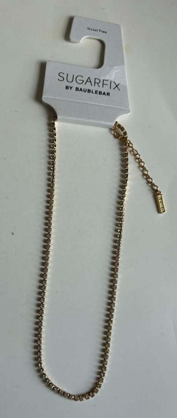 Sugarfix BaubleBar Rhinestone Tennis Choker Necklace Gold Tone Adjustable Chain
